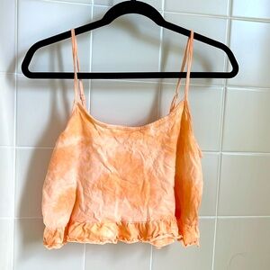 American Eagle, medium, orange ruffled, cropped tanktop with adjustable straps.